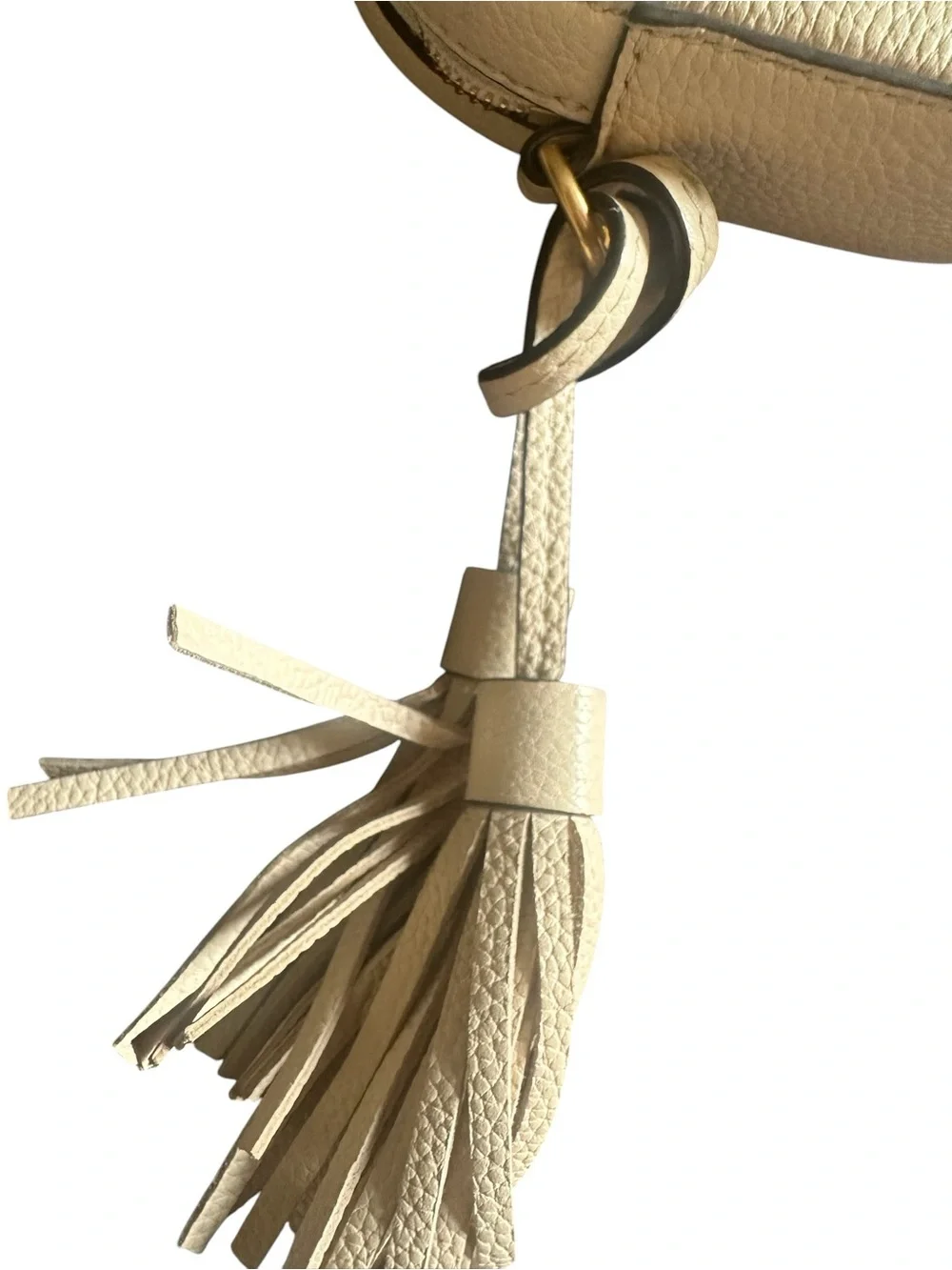 Tory Burch Cream Pebbled Leather Crossbody McGraw Camera Bag with Tassel